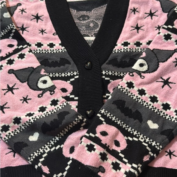 Pink & Black Character Knit Cardigan Sweater - Heart Button Detail - Picture 3 of 3